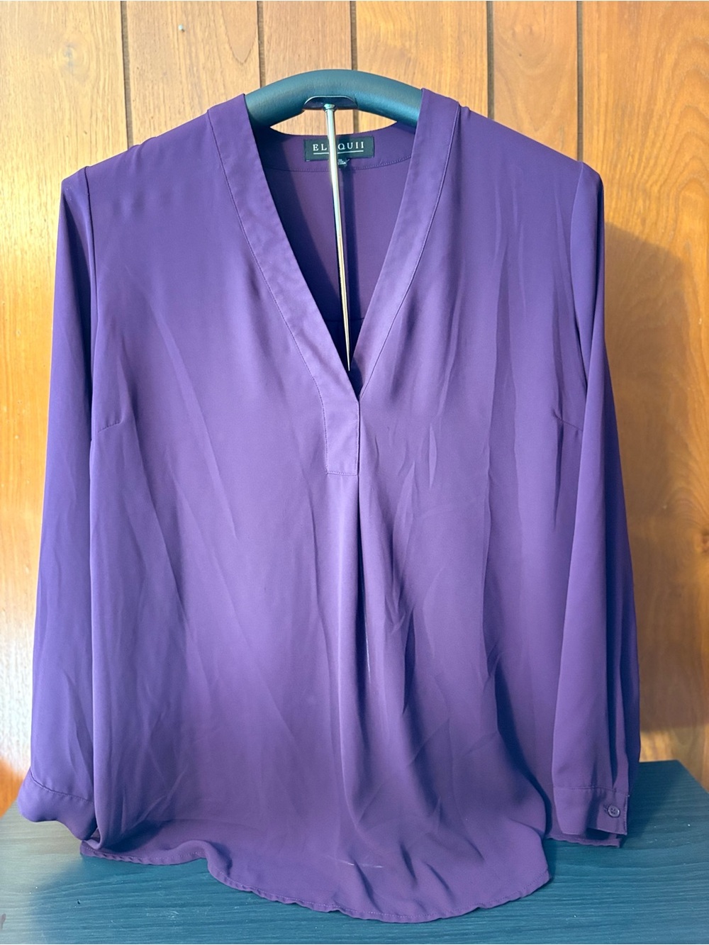 Eloquii Purple V-Neck Long Sleeve Blouse